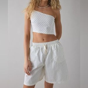 Urban Outfitters UO BDG Chelsea Striped Cotton One-Shoulder Crop Top/Short Set L